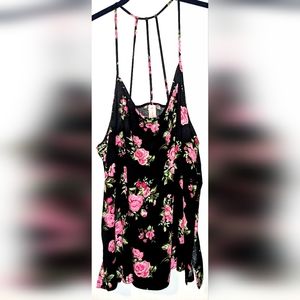 No Boundaries Black Tank Top With Pink Rose